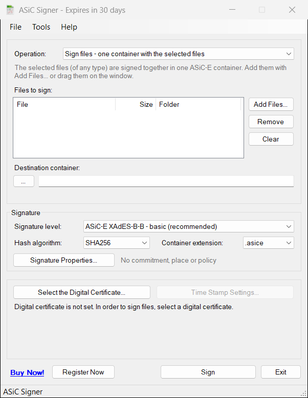 ASiC Signer after the registration