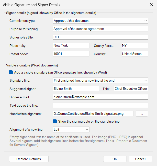 Visible Signature and Signer Details window