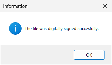 Message: The file was digitally signed successfully
