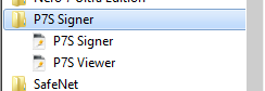 Start menu folder P7S Signer with P7S Signer and P7S Viewer