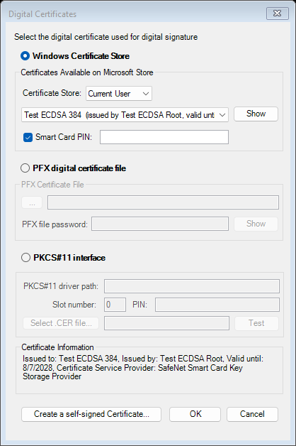 Certificate on a smart card selected in P7S Signer