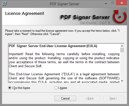 The license agreement page of the setup. Select I Agree to enable the Next button. (The picture comes from an earlier version of the setup, which has the same pages.)