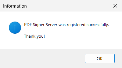 The message you see after a successful registration.