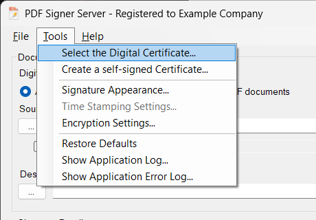 The Tools menu.