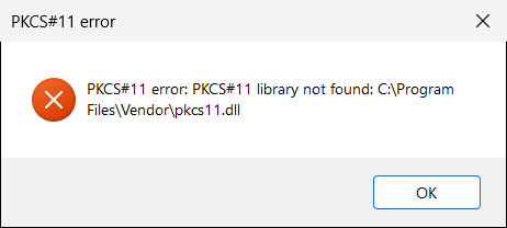 If the library does not exist (or the slot, the PIN or the key are wrong), Test explains the problem. Here the path of the library is not right.