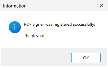 The message you see after a successful registration.