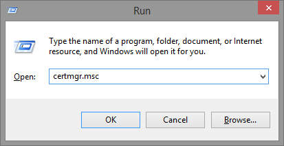 The Run window with certmgr.msc.