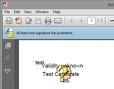 Before the import: At least one signature has problems, Validity unknown.