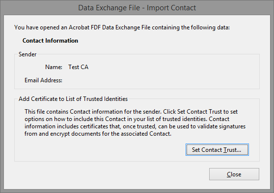 Data Exchange File - Import Contact, with the button Set Contact Trust.