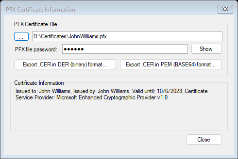 PFX Certificate Information
