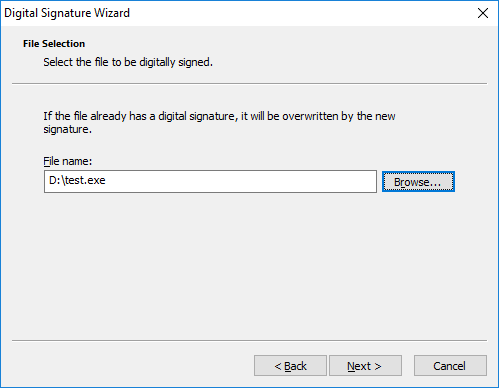 Digital Signature Wizard, file
