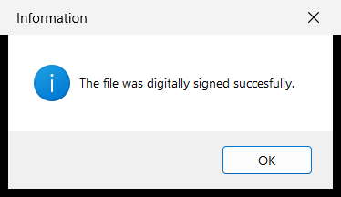 Message: The file was digitally signed successfully