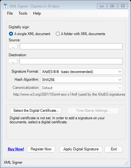 XML Signer in the trial period