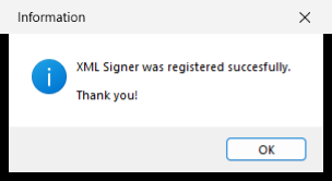 Message: XML Signer was registered successfully