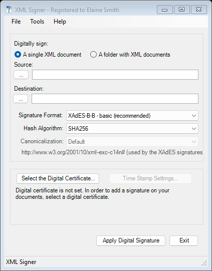 XML Signer after the registration