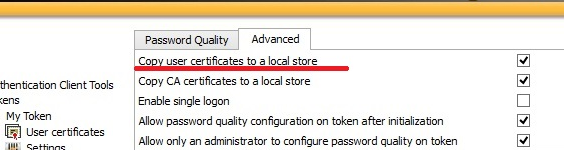 Middleware option Copy user certificates to a local store